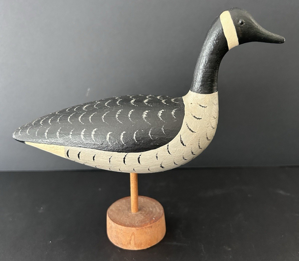 Signed Stevens Hand Painted Shorebird Style Wooden Canada Goose on Base 6"